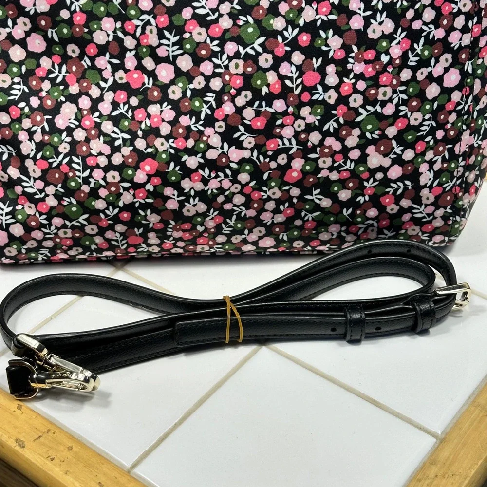 Kate Spade Tote Bag Womens Med Large Pink Floral Nylon Crossbody Adjustable